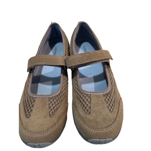 Lands' End Brown self Fastner Strap Mesh Panels Mary Jane Shoes Size 9B - Picture 1 of 10